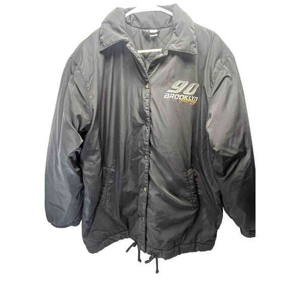 Divided by H&M Black 90 Brooklyn Racing Bomber Jacket Size Small Runs Big Coat - Picture 1 of 16